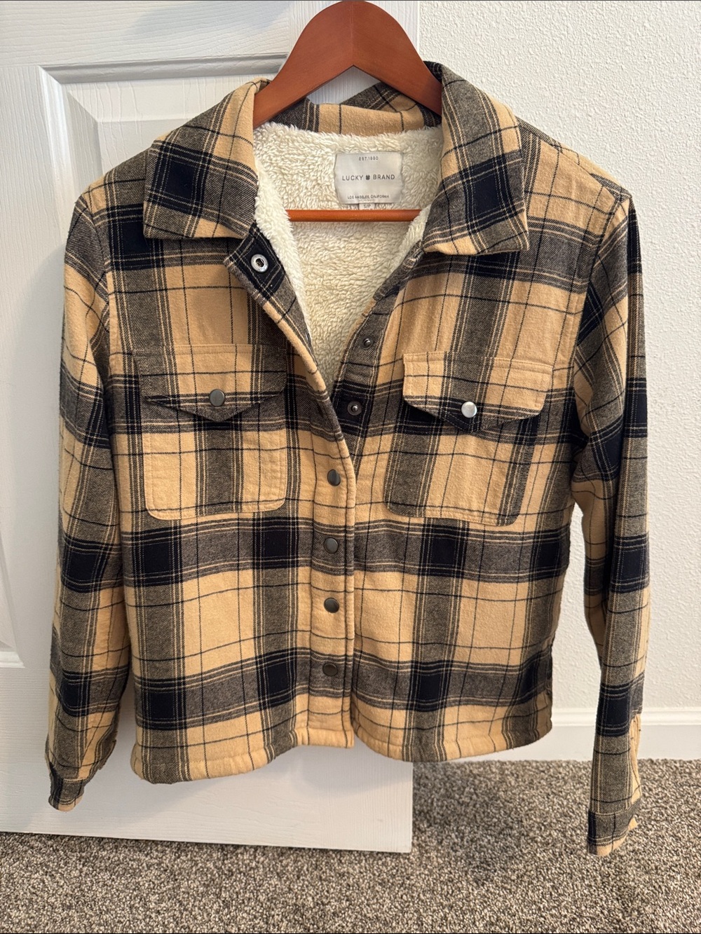 Lucky Brand Tan & Black Plaid Sherpa-Lined Jacket